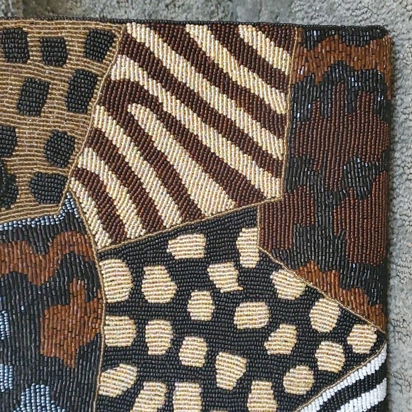 Large Black Beaded Animal Print handbag Tote satchel Ross Simons NEW Seed ANIMAL - Picture 4 of 8